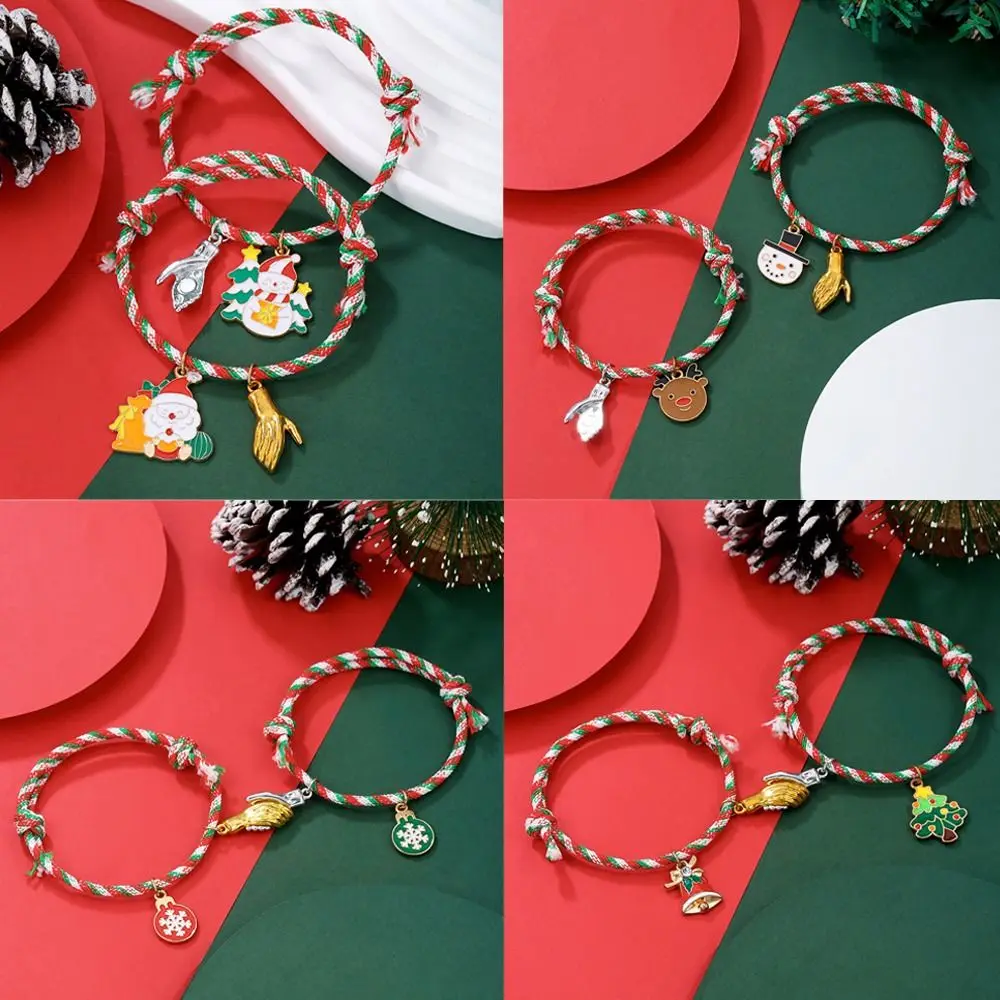 Fashion Colorful Christmas Bracelet Hand Woven Santa Snowman Couple Hand Chain Adjustable Elk Xmas Tree Rope