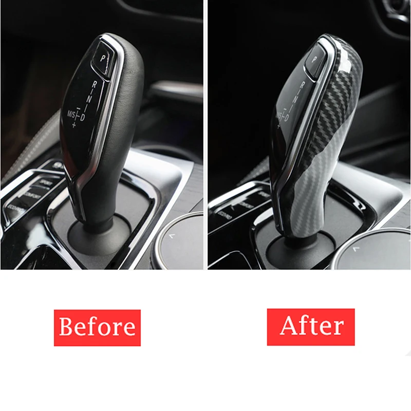 For BMW 5 6 7 Series X3 X4 G30 G31 G11 G12 G01 G02 Carbon Fiber Style Front Gear Shift Knob Cover Decor Sticker Accessories LHD