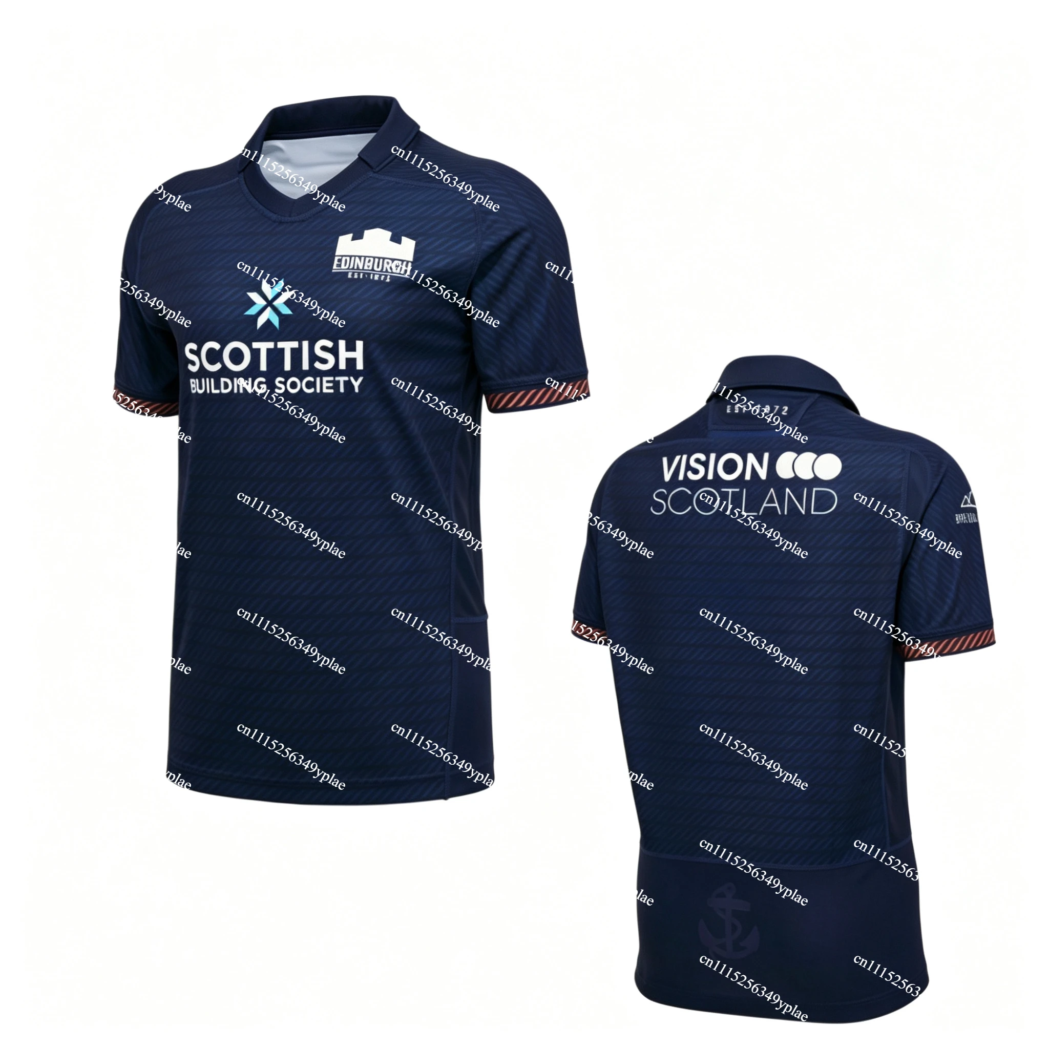 2026/27 Season Edinburgh Unisex Polo Collar Rugby Jersey, 3D Print Mesh Breathable Football Jersey, Men Sport Quick Drying Shirt