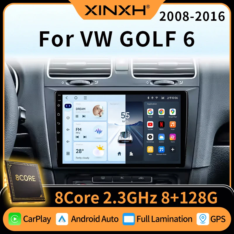 Wireless CarPlay & Wireless Android Auto Stereo for VW Golf 6 MK6 5K 2008‑2016 DSP 48EQ CAN‑BUS GPS Radio Support Hebrew Languag