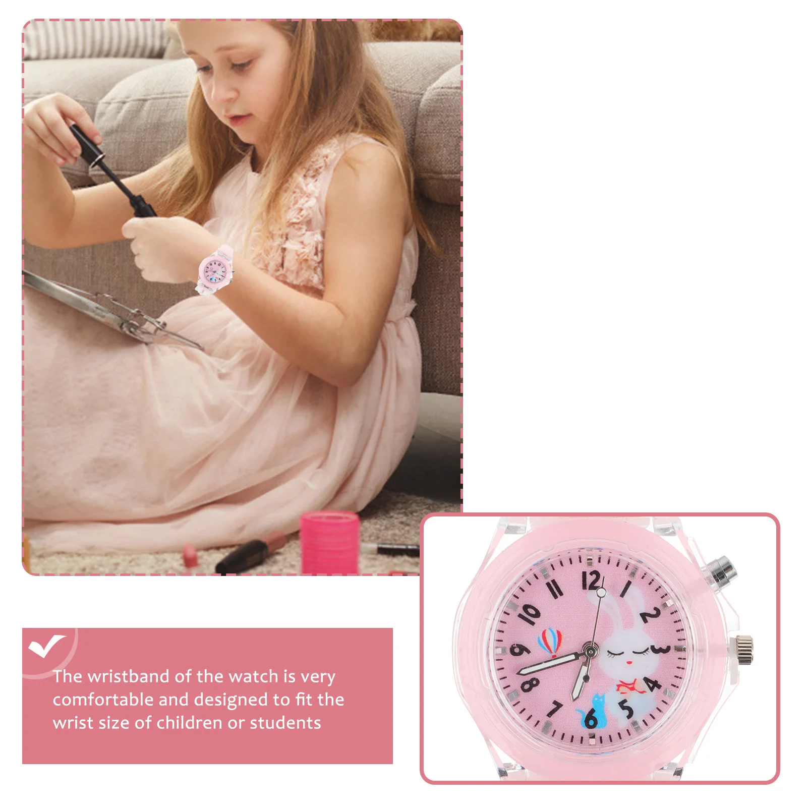 1Pcs Children LED Watch Cartoon Rabbit Pattern Luminous Waterproof Kids Quartz Wristwatch Comfortable Band Time Teaching Gift