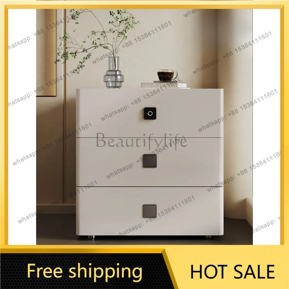 Hot Smart Wireless Charging Bedside Fingerprint Lock Premium Sense Bedside Drawer Cabinet Solid Wood