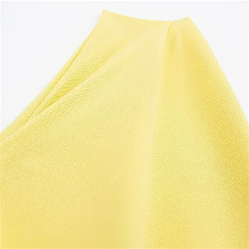 Imagem -06 - Traf-off-ombro Assimétrico sem Mangas Tops de Colheita para Mulheres Blusas Elegantes Ruched Amarelo Y2k Verão