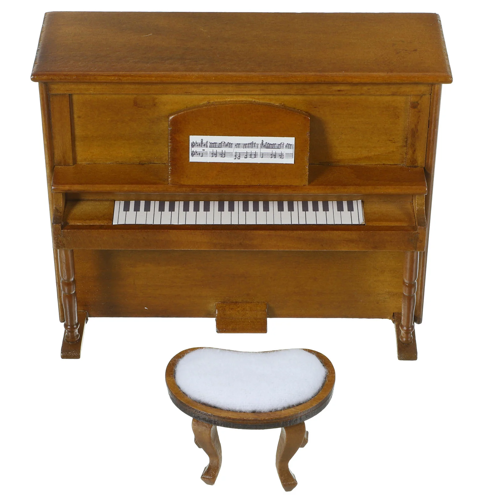 Dollhouse Mini Furniture Model Upright Piano and Bench Decorative Ornaments Set Miniature Tiny Homes Little Accessories