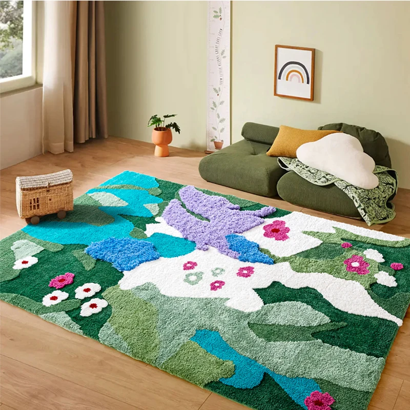 

Living Room Carpet Forest Green Moss Home Area Rug Modern Art Room Bedroom Plush Carpets Thick Bedside Balcony Rug Bedside Mat