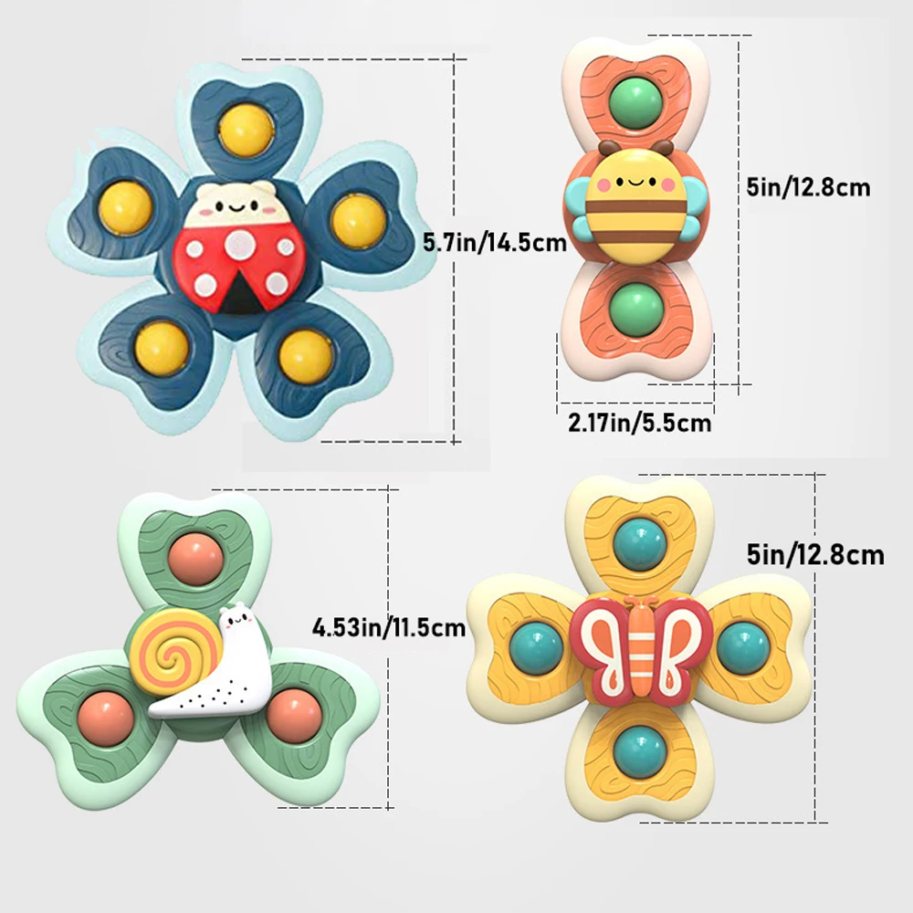 Suction Cup Spinning Top Toys, Insects Sucker Spinner Toys For Kids,Window High Chair Tray Bath Table Airplane Travel Toy