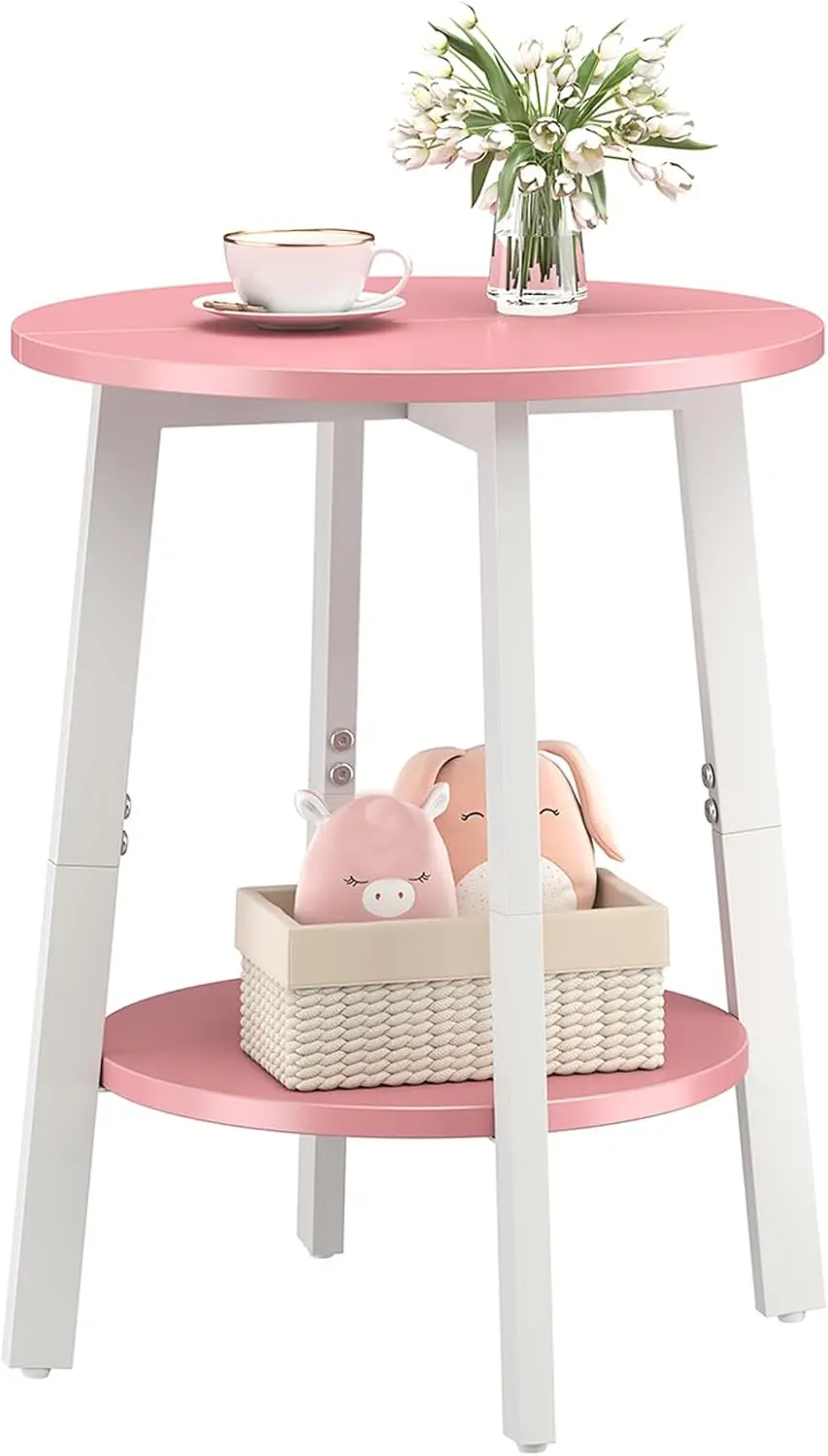 

Side Table, Small Round End Table with Storage Shelf for Small Space, 2-Tier Bedside Table Sofa Couch Table, Round Accent Tab