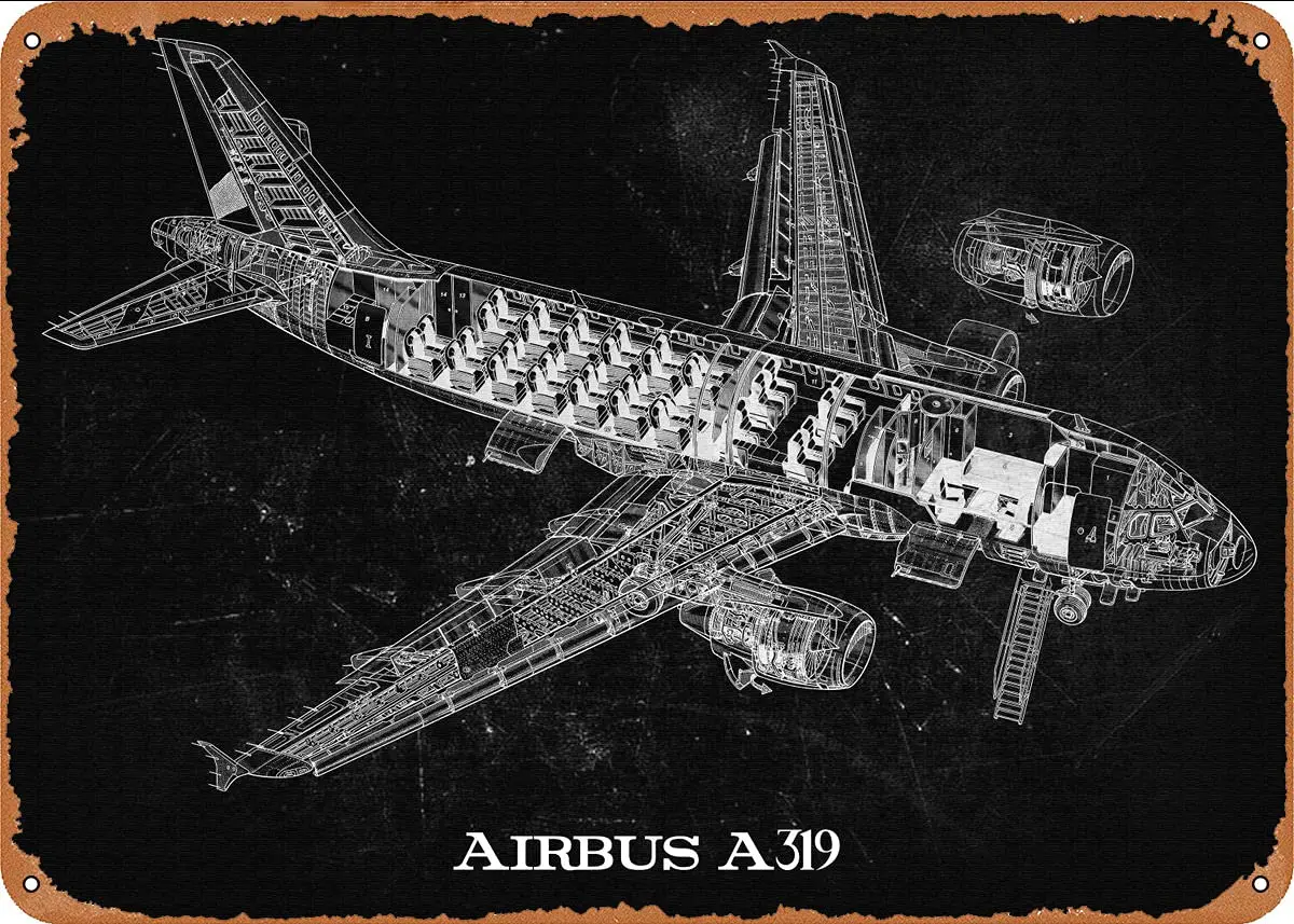 Airbus A319 2# Metal Tin Sign Wall Decor Man Cave Military Fan Gift Home Bar Pub Decorative Military Posters 12x8 Inch