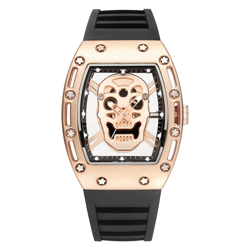Fashionable Men's Hollow Skeleton Ghost Quartz Wristwatch with Soft Flexible Silicone Strap Everyday Stylish Look view 4