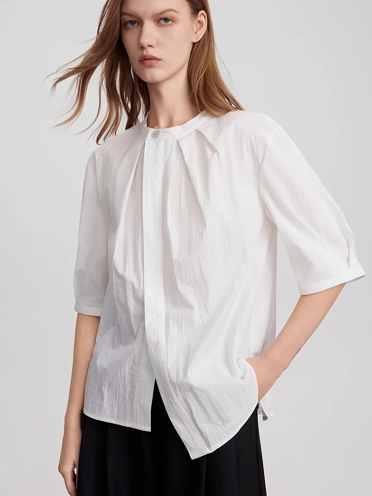 

Zoki Vintage Elegant White Blouse Women Casual Loose Sweet O Neck Shirt Freanch Vintage Half Sleeve Simple Irregular Pink Tops