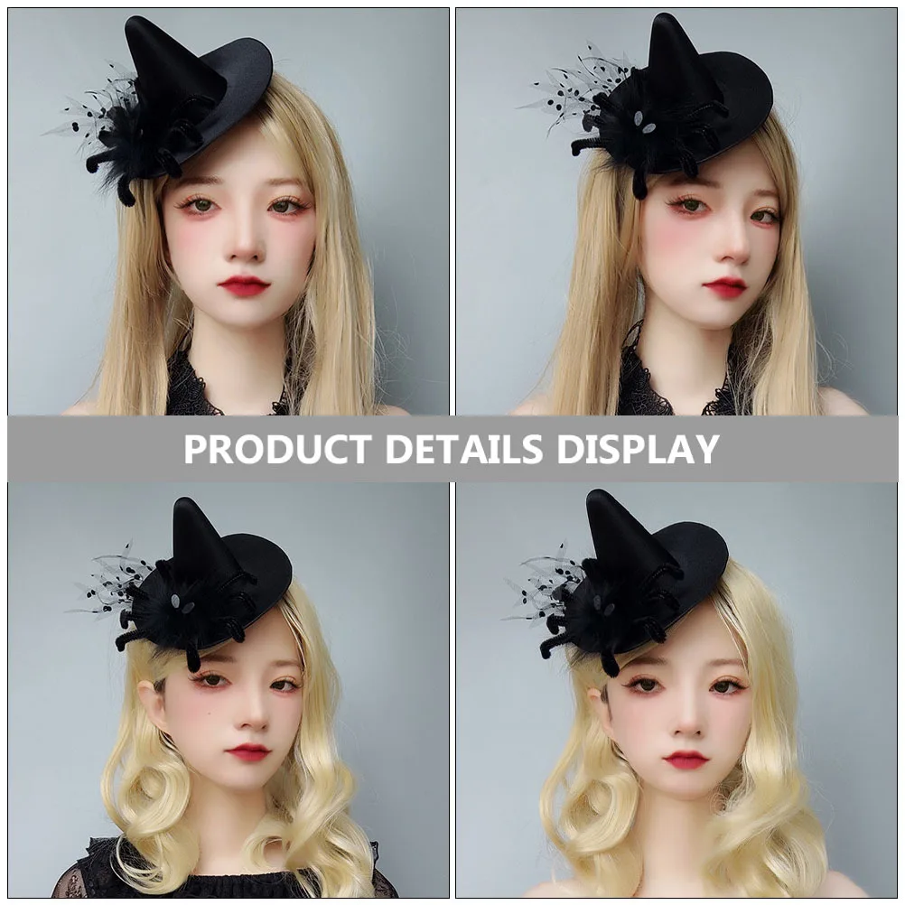 

1pc Spider Witch Black Hat For Halloween Party Goth Hair Accessory Costume Headwear Decorative Hairpin Billycock Hairpin