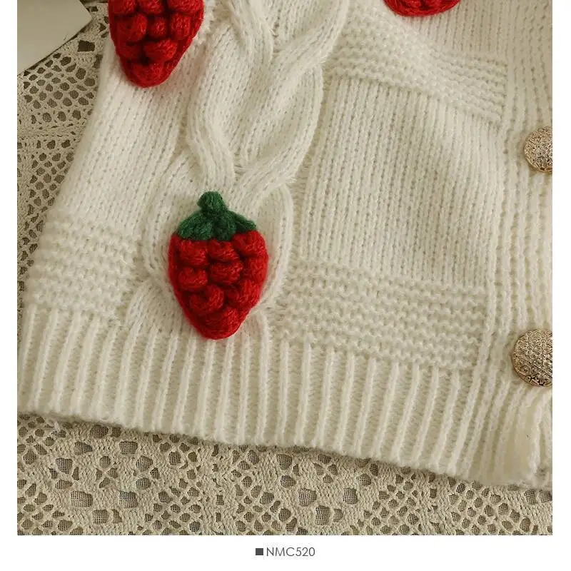Cardigan Sweater Chunky Knit Button Front Cute Strawberry Soft Sweet Sweaters Jacket Teen-Girl Women Fairycore Outfit