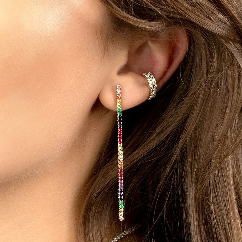 925 Sterling Silver Needle Fully Inlaid Colorful Zircon Stud Earrings for Women Luxury Chain Tassel Earring Wedding Fine Jewelry
