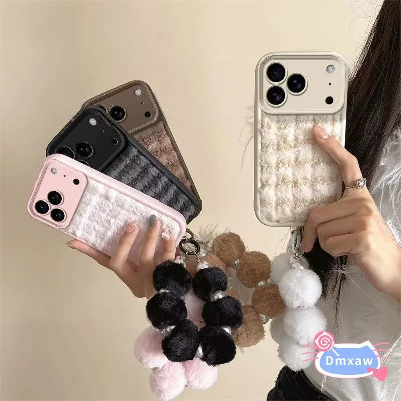 

Cute Winter Plush Phone Case For Honor Magic 8 7 6 5 Pro 5G 4G Soft Cover With Pearl Bracelet