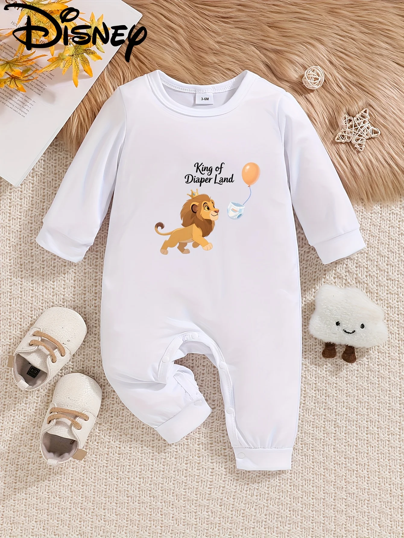 

[Authorized] Disney the Lion King Baby Long-Sleeve Romper, Cute Pattern Print, Round Neck, Soft and Comfortable, Machine Washable, Suitable for All Seasons, Suitable for Outdoor Wear