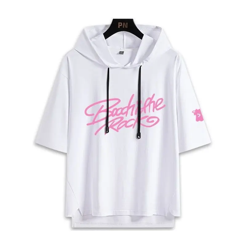 أنيمي بوتشي ذا روك! يامادا ريو تي شيرت بقلنسوة مطبوع عليه حروف صيفية بأكمام قصيرة تي شيرت للرجال والنساء ملابس كاجوال