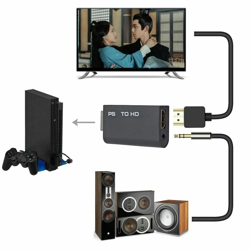 1080P HD Video Conversion For PS2 to HDMI-compatible Adapter Converter Transmission Interface Game Console to HD TV Projector