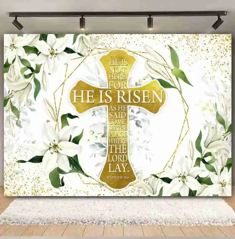 

First Holy Communion Party Backdrop Thanks Pastor God Bless Green Leaf Cross Boy Girl Baby Baptism Party Decor Photo Background