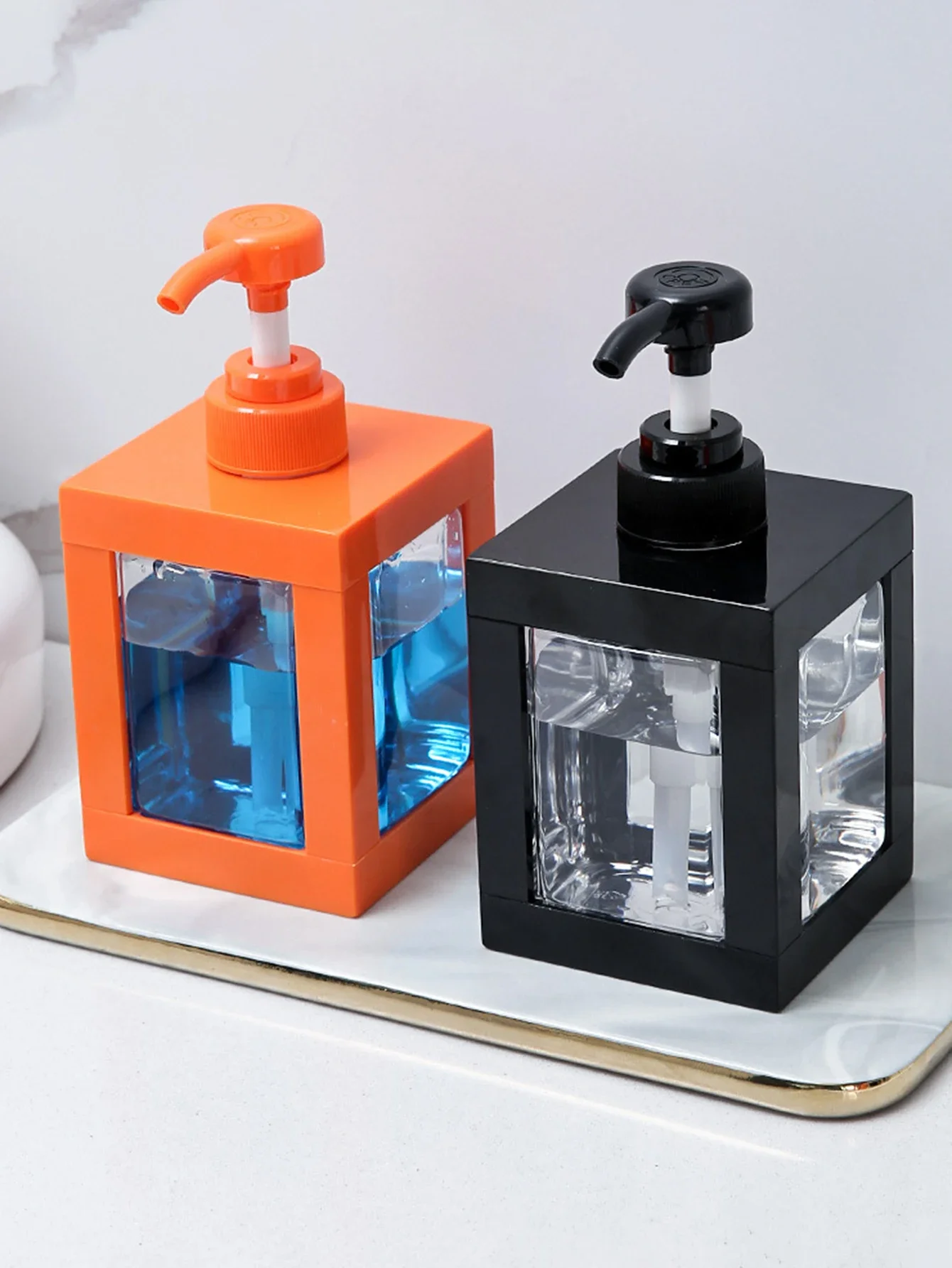 Large-capacity lotion dispensing bottle household push-type square bottle bathroom shower gel visual hand sanitizer bottle