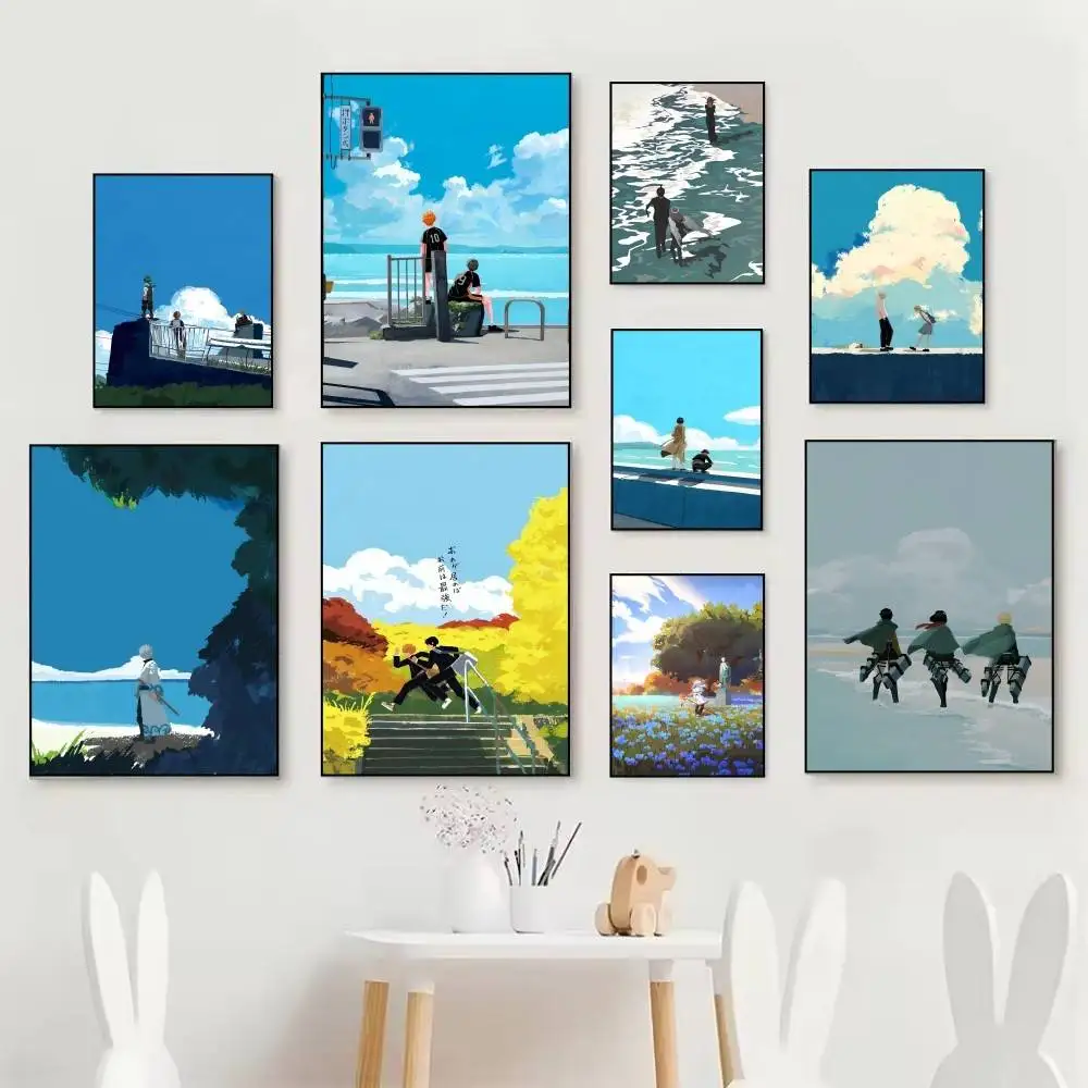 Classic and famous Anime Scene F-Frieren MoMo Dazai Posters Fancy Wall Sticker for Living Room Bar Decoration Wall Decor