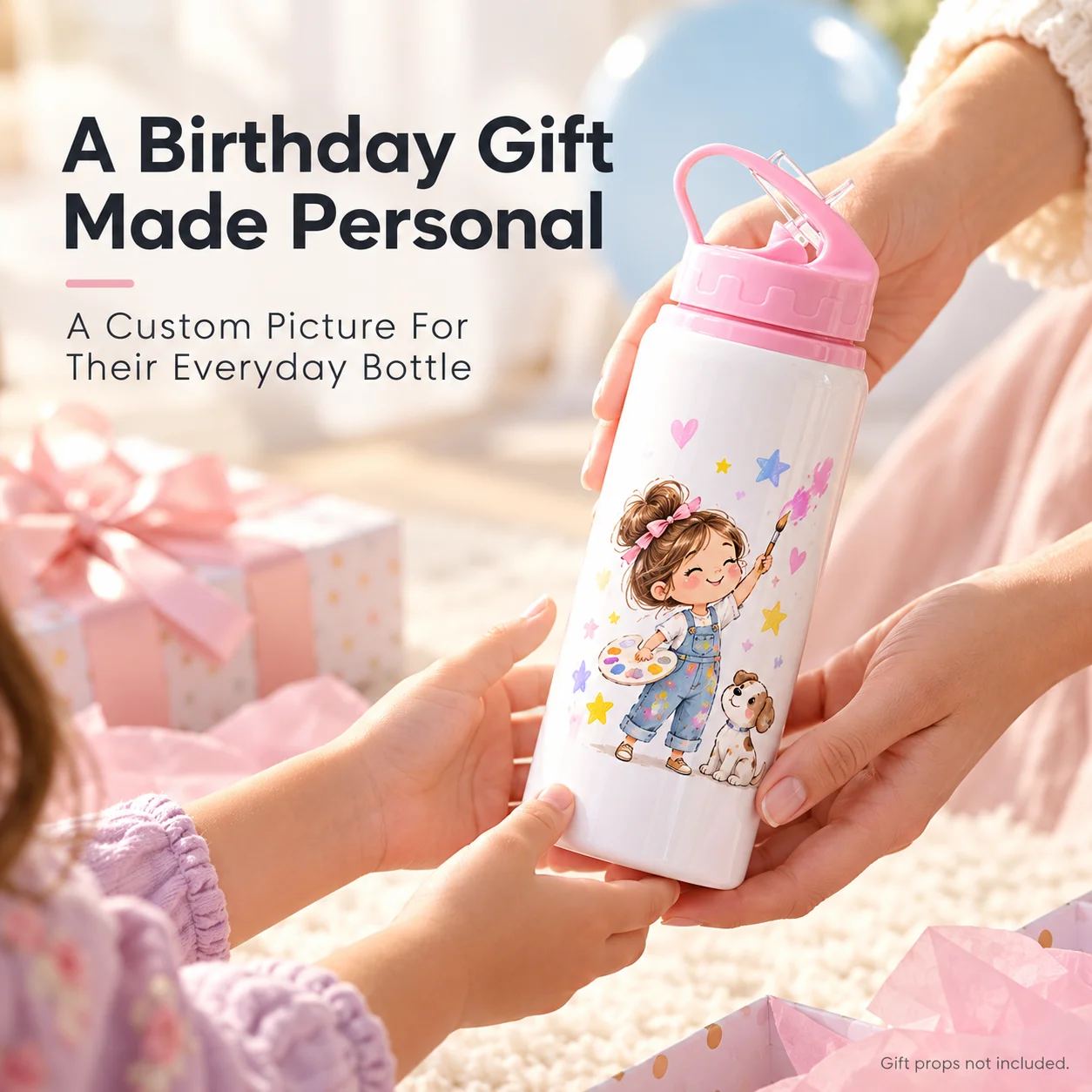 Custom Aluminum Water Bottle Original Cartoon Picture 500ml 600ml Straw Lid For Kids School Daily Use Personalized Birthday Gift