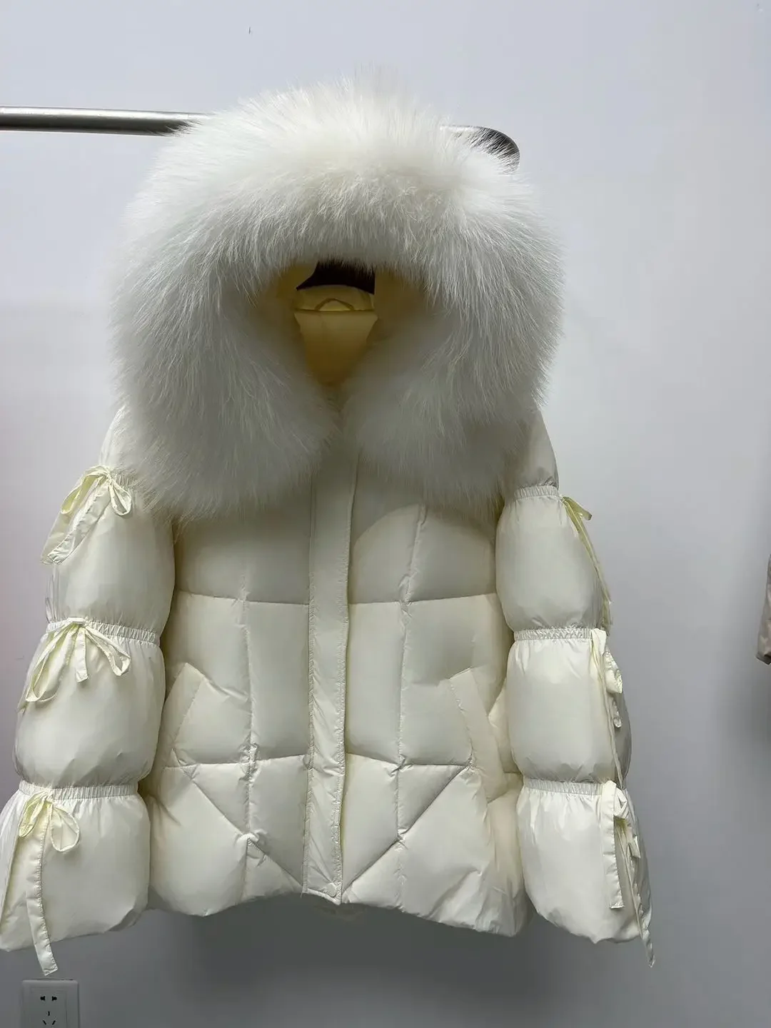 Nova moda feminina roupas de inverno gola de pele de raposa natural puffer jaqueta grosso quente branco ganso para baixo casaco de pele real parker