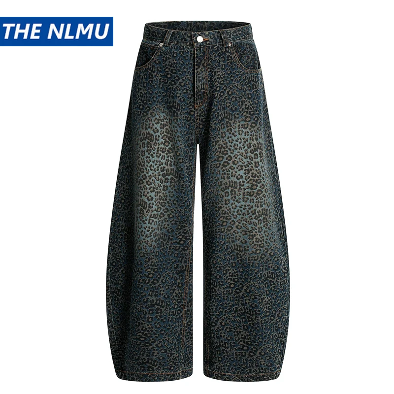 

Винтажные леопардовые джинсы, мужские широкие мешковатые брюки, осень 202, роскошные дизайнерские джинсовые брюки