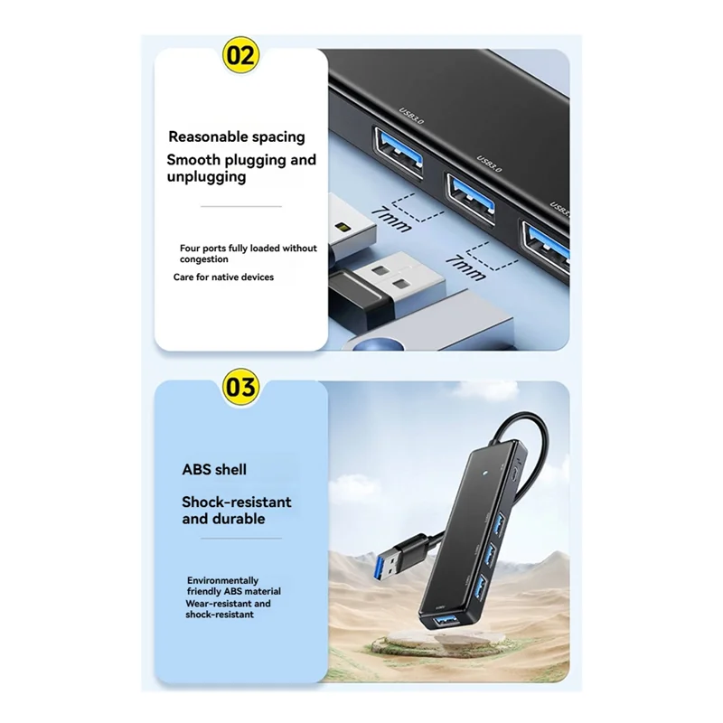 AS95-USB C 3.0 Hub, 5 портов, док-станция, концентратор типа C, 5 Гбит/с, 100 см, адаптер USB 3.0 для ноутбука