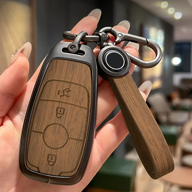 

Alloy Wood Grain Pattern Car Key Cover for Mercedes Benz A C E S G Class GLC CLE CLA GLB GLK GLS W206 W223 E300 C260 S450 S500