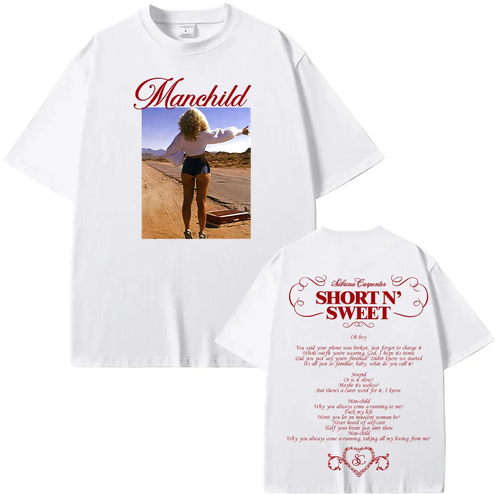 Sabrina Carpenter - Manchild Stampa grafica T Shirt O-Collo Grunge Tee-shirt Ropa Mujer 100% cotone Abbigliamento Casual RetroTshirt