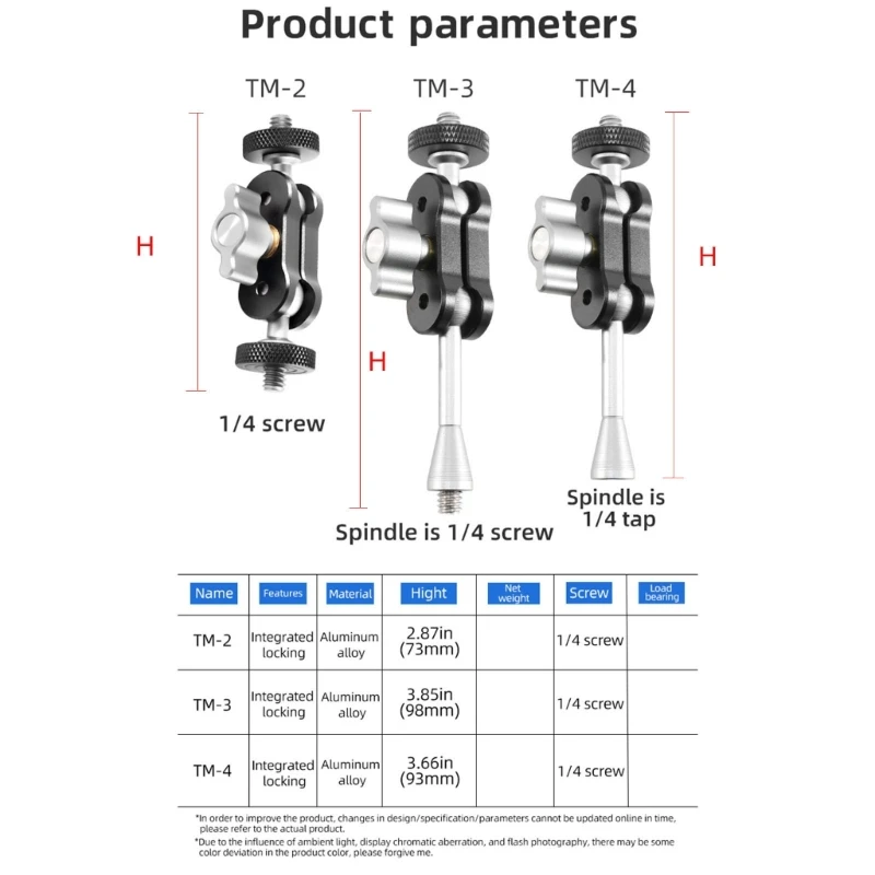 Arm Extension Bracket Mount Adapter Aluminum Alloy 1/4 Inch Screw for Mounting LED Light Holder P9JD