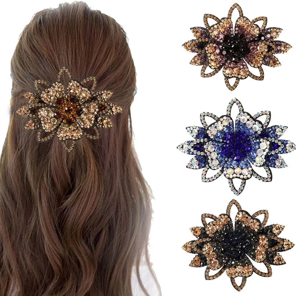 Haimeikang Women Rhinestone Hair Clips Ponytail Holder Hairpins Barrette Hairgrip Girls New Flower Fashion Hair Accessories