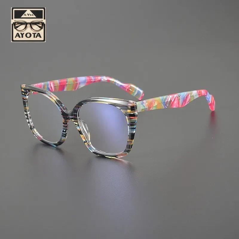 Fashion Large Frame Acetate Glasses Frame Women Designer Brand Retro Color Patchwork Myopic Reading Prescription Glasses for Men