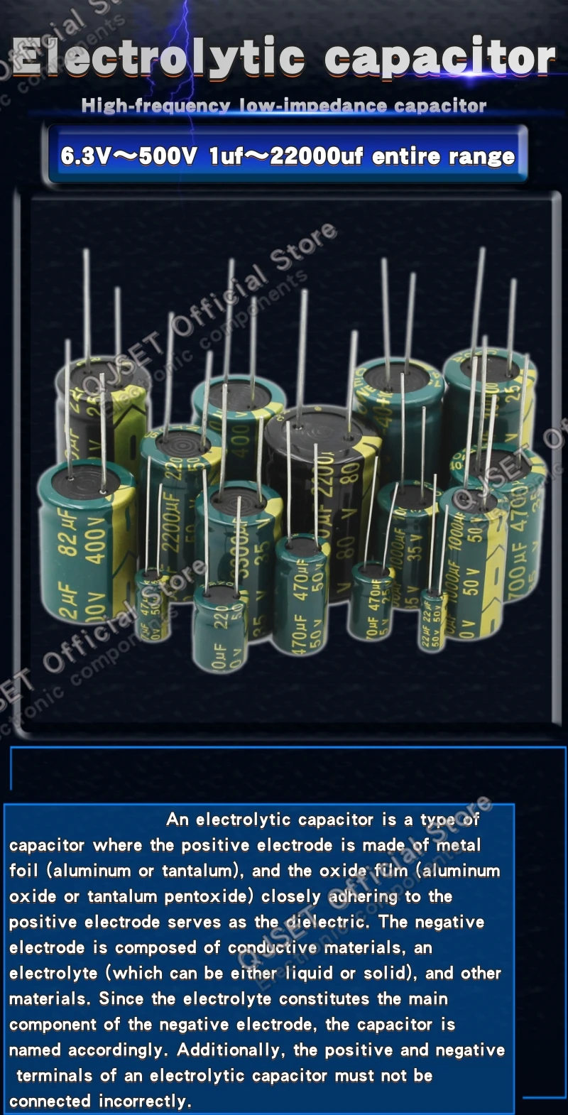JCCON 6,3V 10V 16V 25V 35V 450V 100V 400V 100UF 220 330 470 680 1000 1500 2200 3300UF Hochfrequenz LOWESR Aluminium-Kondensatoren – Detail 4