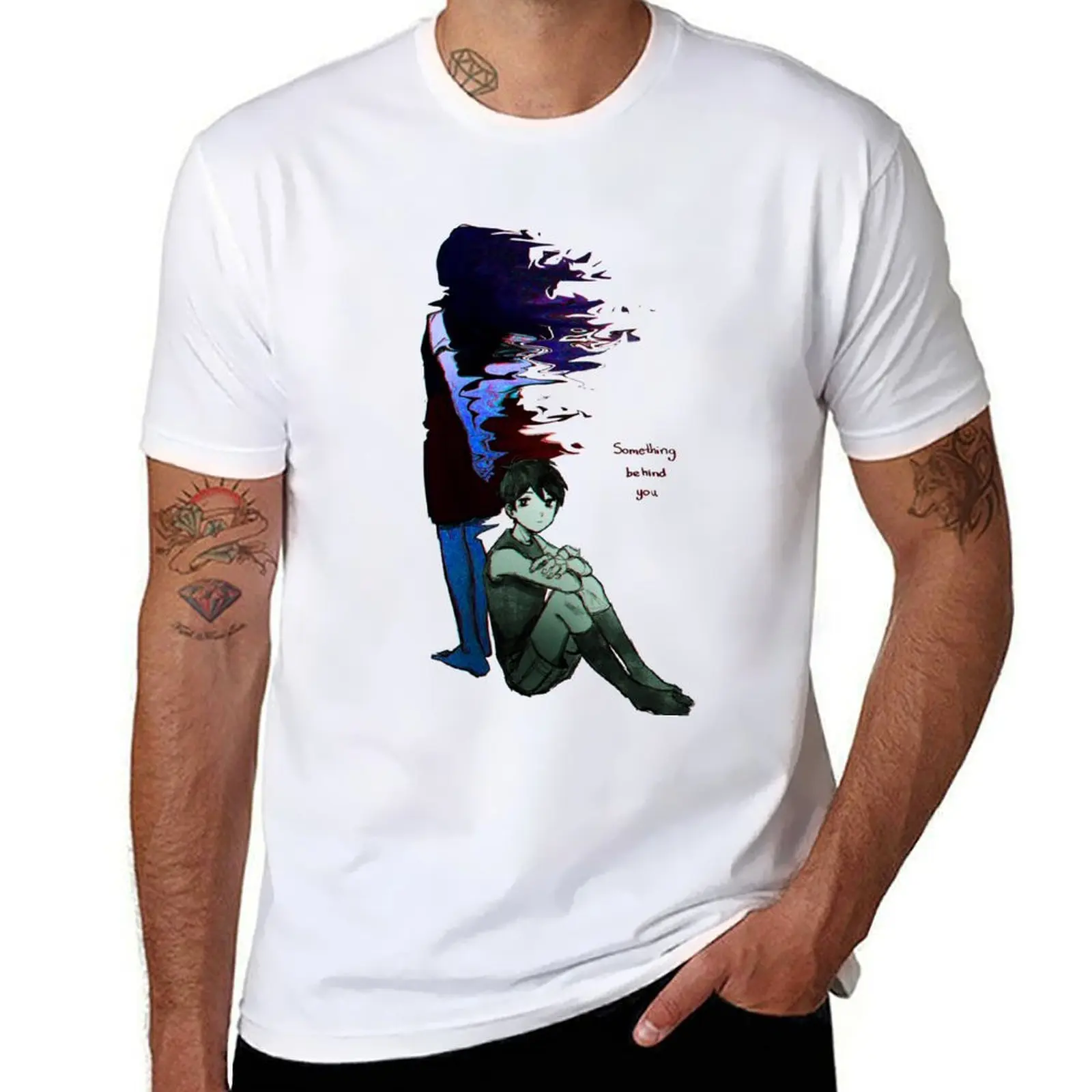 

omori Tshirt - some thing behind you fanart - omori game sticker T-Shirt t shirt man cotton t shirts for man pack cotton T-shirt