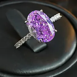 Starry Sky Cut Purple Lithium Radiant Zirconia Comparable to Ice Flower Big Oval Zircon Luxury Fashion Open Ring Party Jewelry