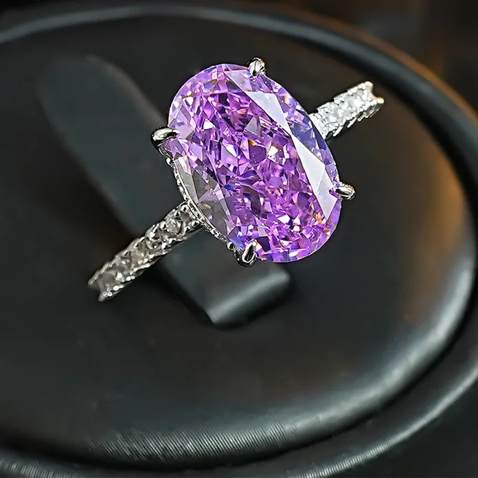 Starry Sky Cut Purple Lithium Radiant Zirconia Comparable to Ice Flower Big Oval Zircon Luxury Fashion Open Ring Party Jewelry