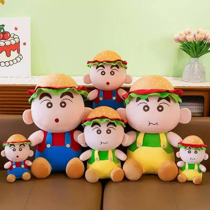 Crayon Shinchan Hamburger Shape Plush Doll Soft Stuffed Toy Fluffy Throw Pillow Cute Anime Figure Cushion Sofa Bed Decor