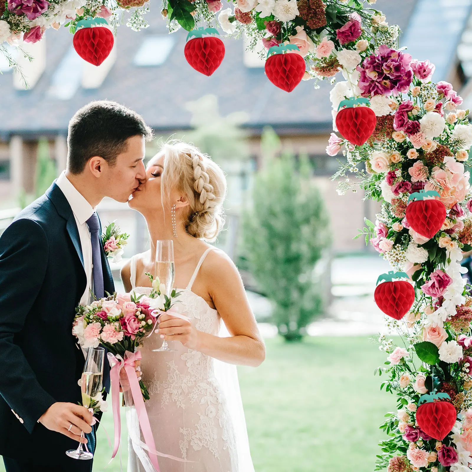 

10Pcs Red Paper Apple Honeycomb Ball Pendant 20cm Party Decoration Garland Wedding Christmas Indoor Outdoor Hanging