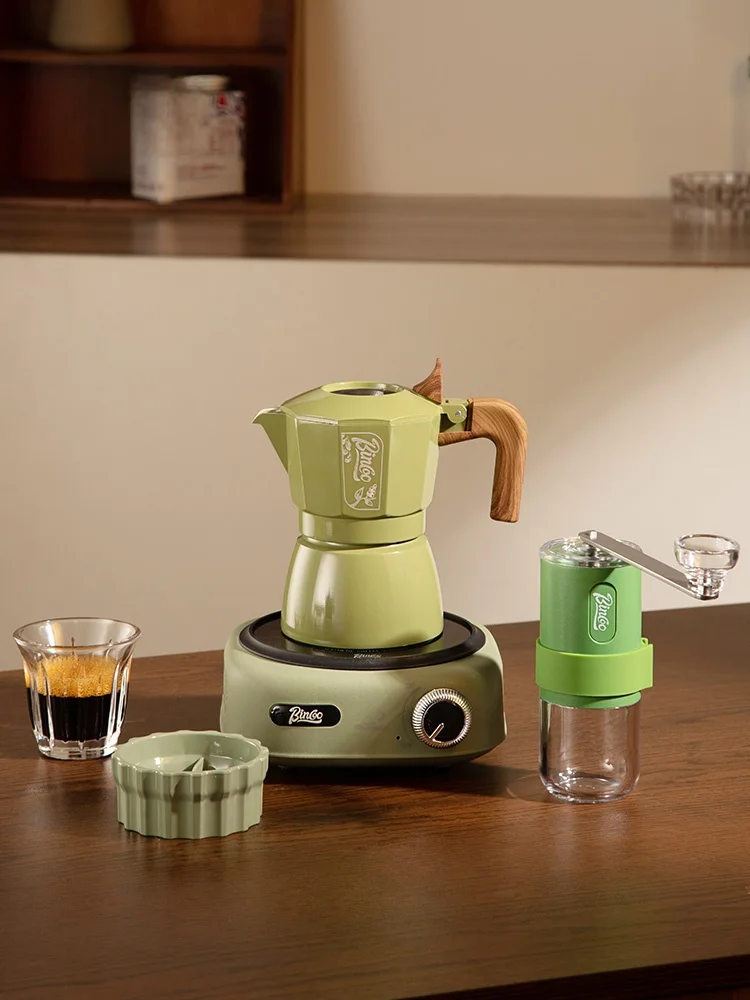 

Bincoo Moka Pot Coffee er Set Double Valve Hand inding Brewing Small Size Aluminum Coffee Brewing Tools Home Use