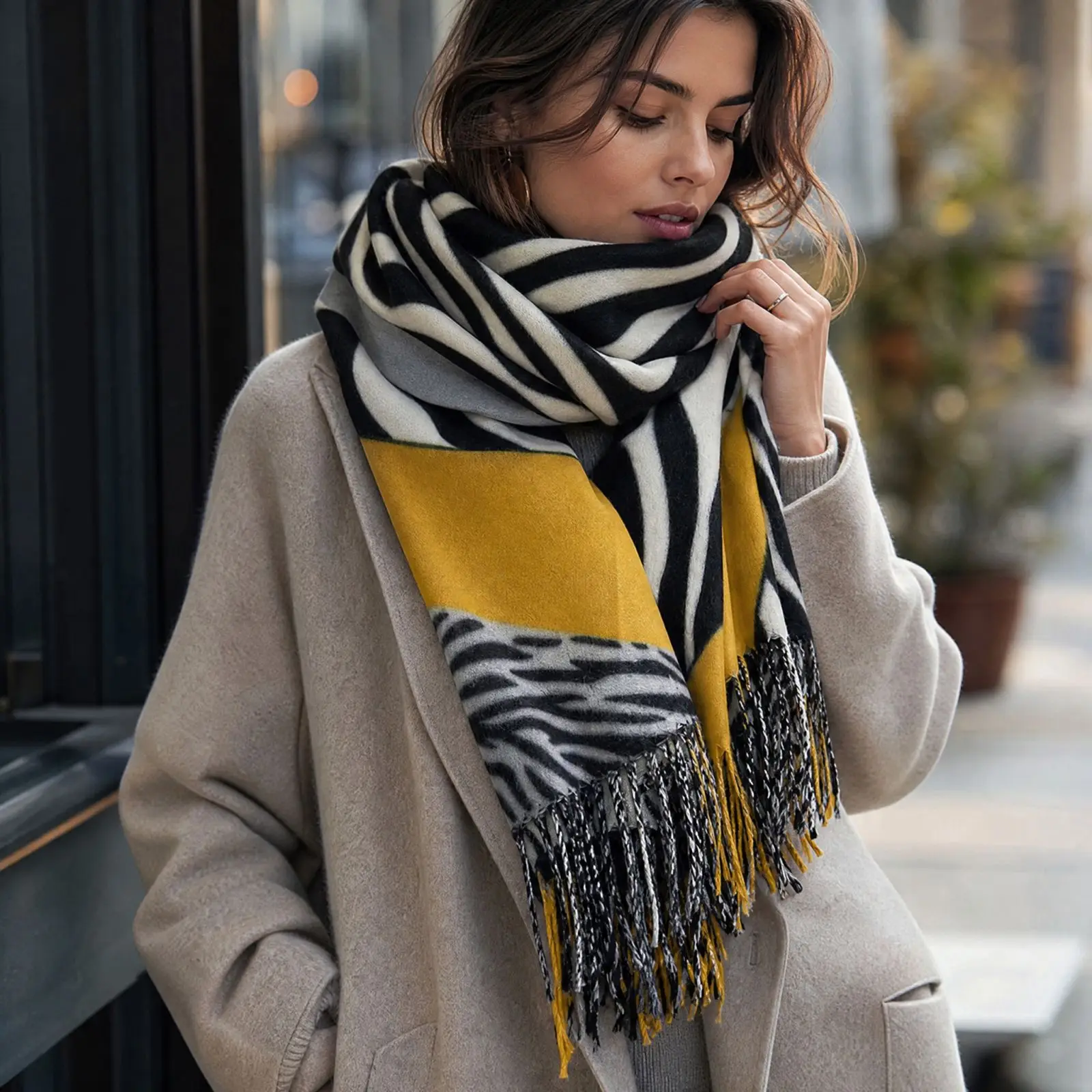 Wild Elegance Scarf Zebra Print Fashion Shawl Winter Wild Elegance Scarf Warm Wrap Tassel Fringe Wrap Winter Large Blanket Wrap