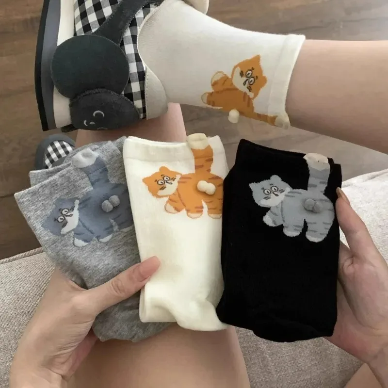 かわいい猫靴下黒/白面白い猫綿の靴下通気性ソフトソックスガール女性ノベルティストッキングかわいいギフト靴下セット