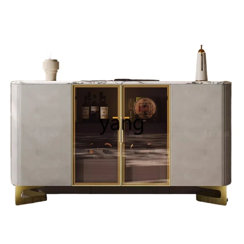 

YJQ light luxury marble dining side cabinet modern household integrated wall storage tea cabinet saddle leather storage cabinet