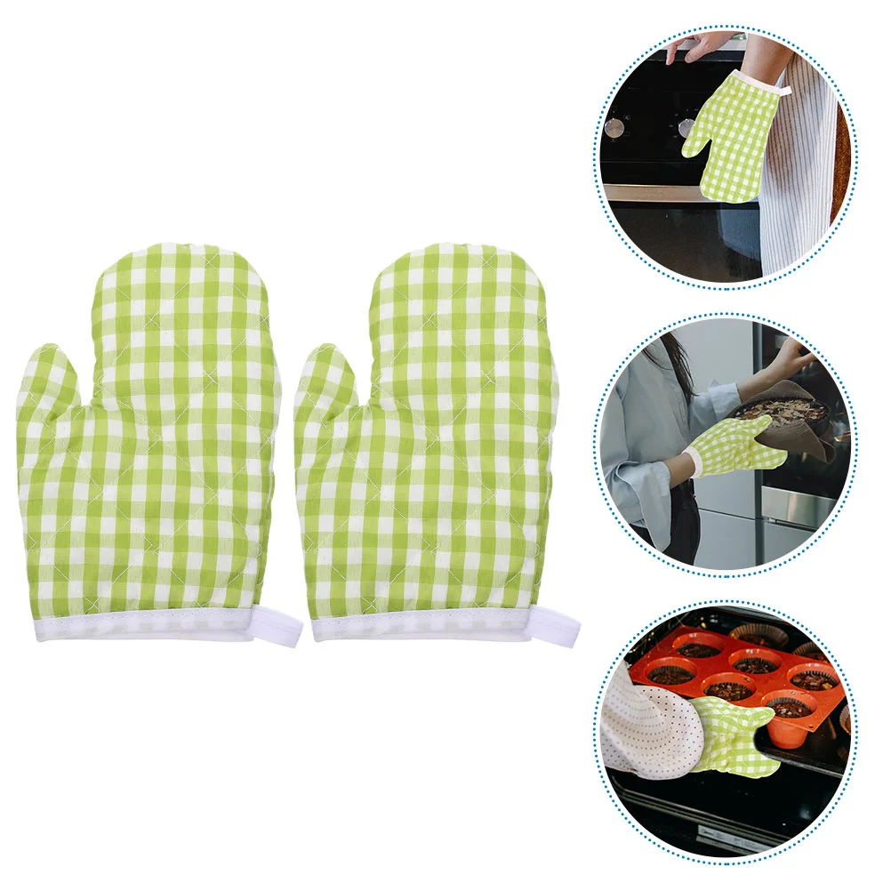 

2 Pcs Bbq Gloves Oven Mitts Bakery Hot Kitchen Supply Micro-wave Cooking Green Thickened Mittens Miss