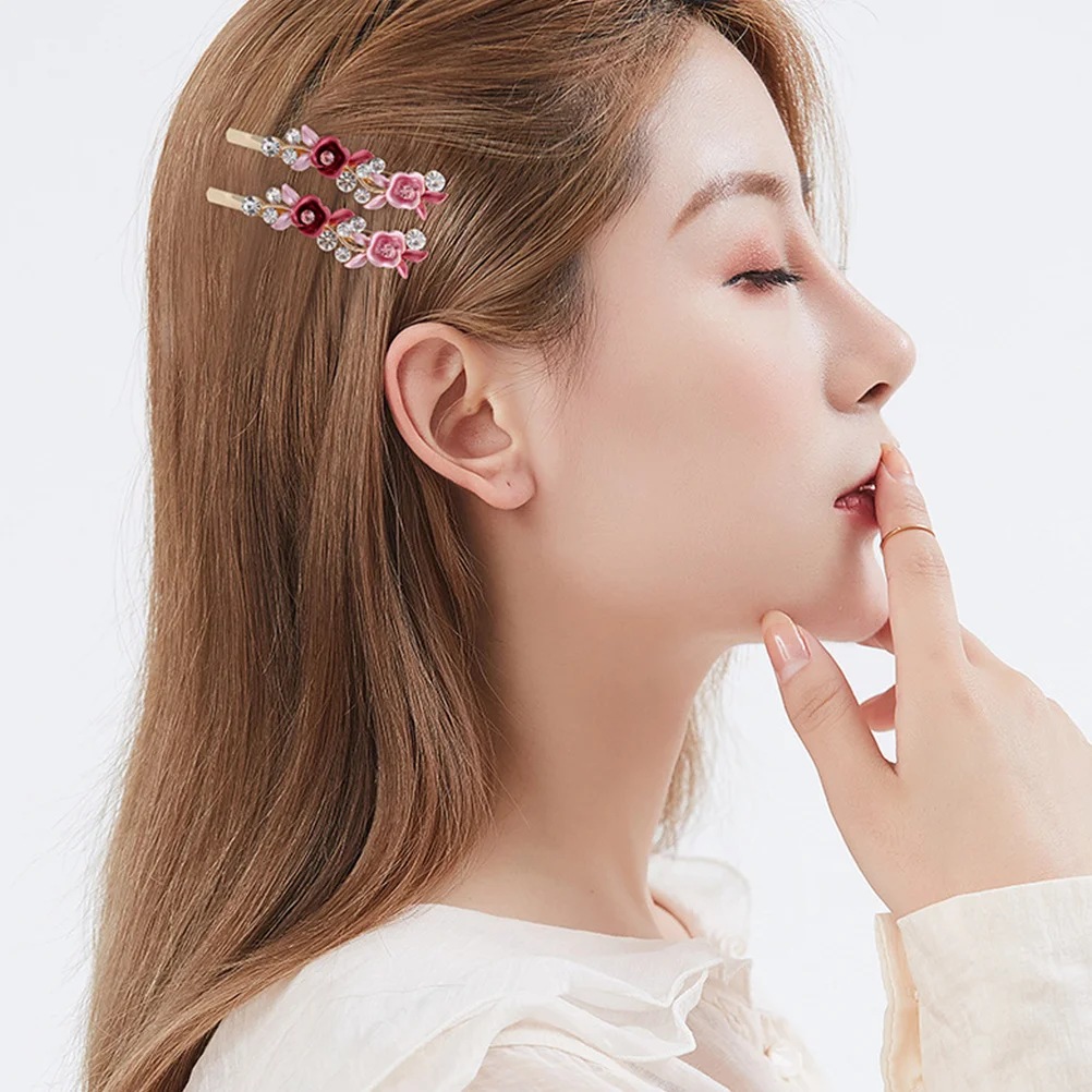 

8pcs Hair Clip Decorative Rhinestone Flower Women Pearl Pins Crystal Barrettes Blue Small Side Accessories Hairpins For Women