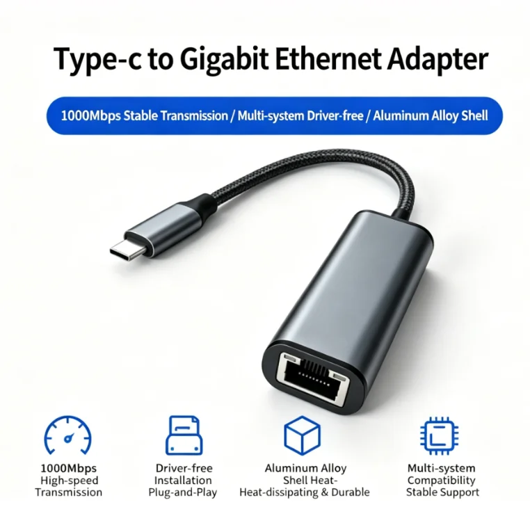 Gigabit Ethernet Adapter Plug and Play, USB-C to RJ45 1000Mbps Aluminum Braided LAN Dongle for MacBook  PC Windows MacOS Linux