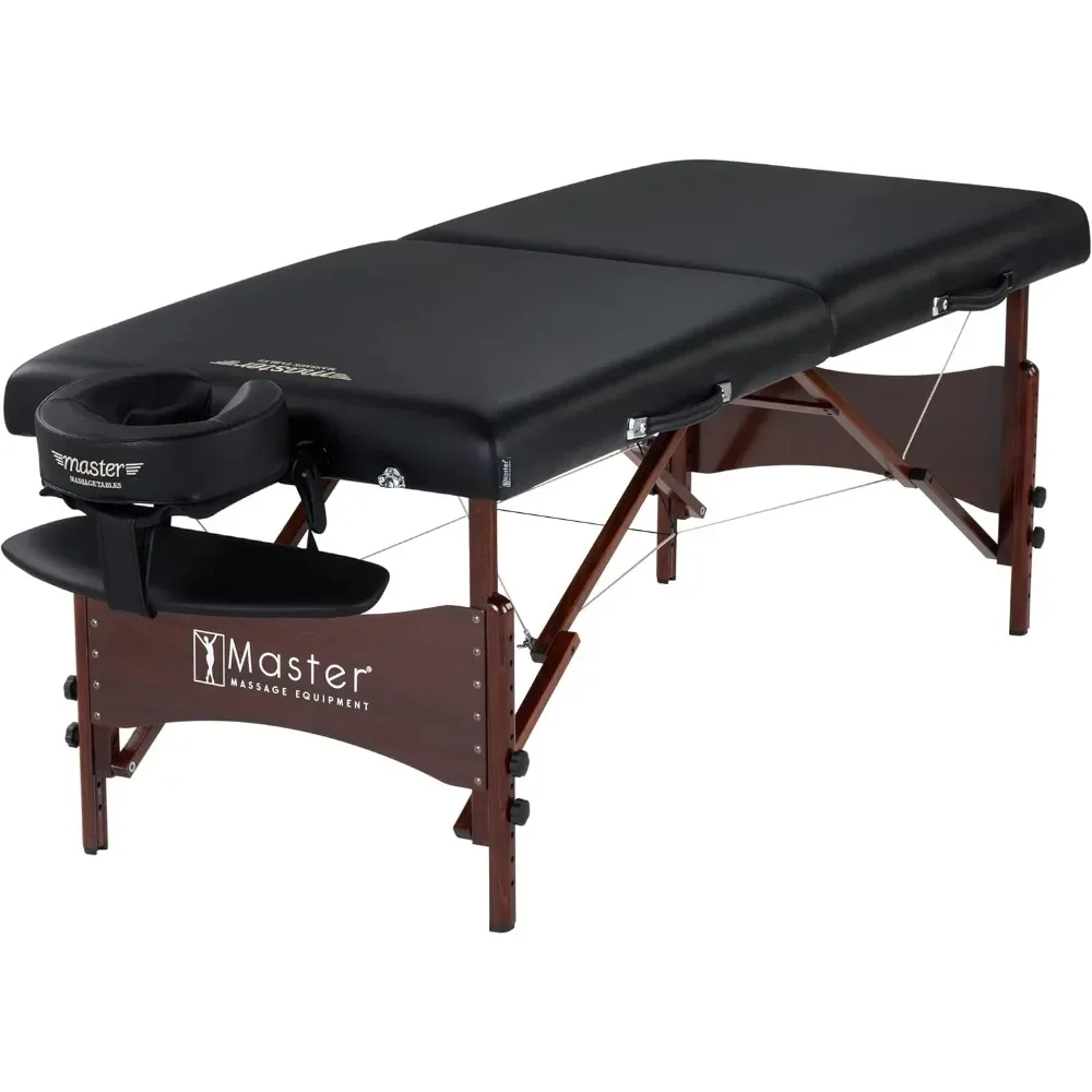 

Massage Table Package with Denser 2.5" Cushion, Walnut Stained Hardwood, Steel Support Cables, Pillows & Accessories