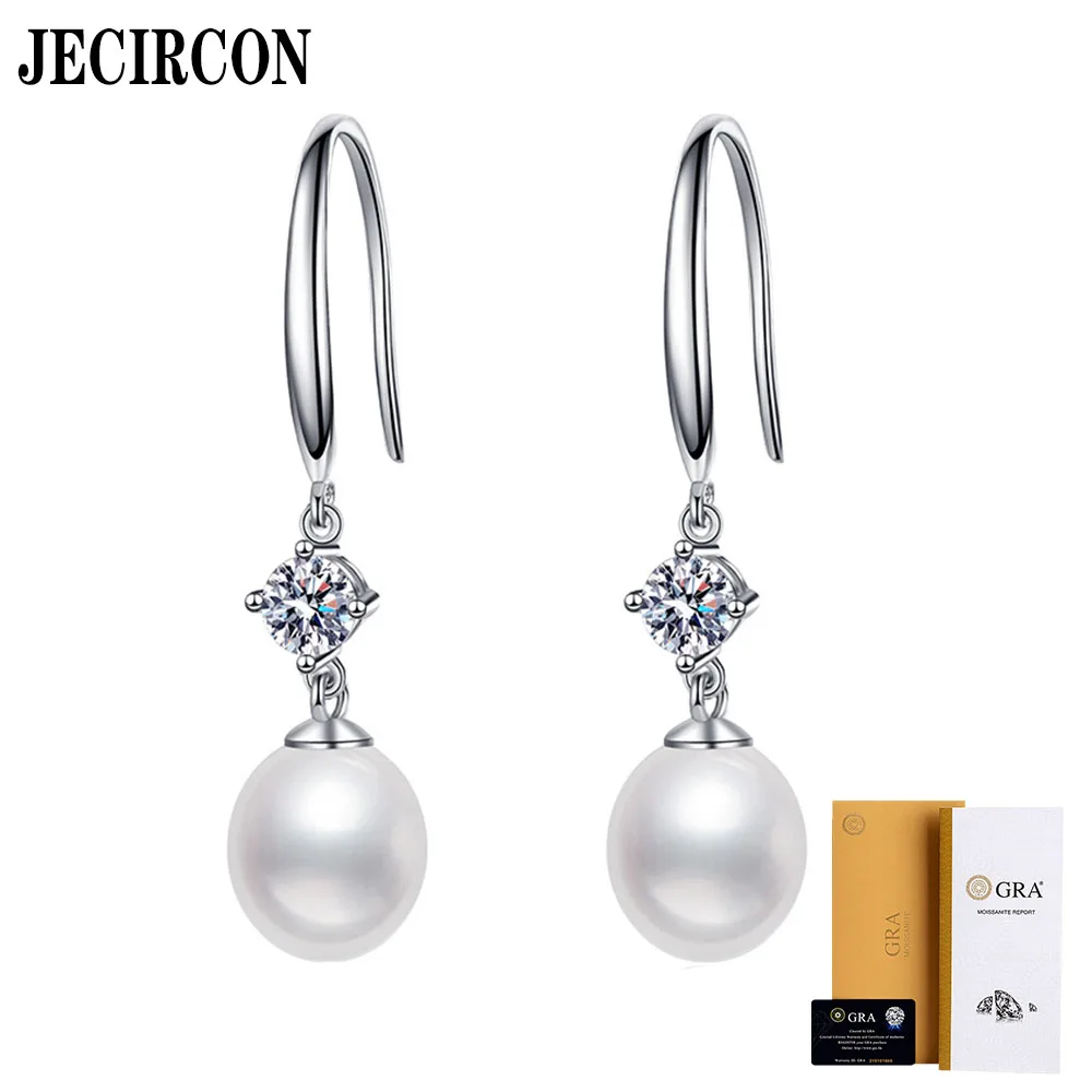 

JECIRCON 0.3 Carat Moissanite Earrings for Women S925 Sterling Silver Fashion Versatile 9MM Natural Freshwater Pearl Ear Hooks