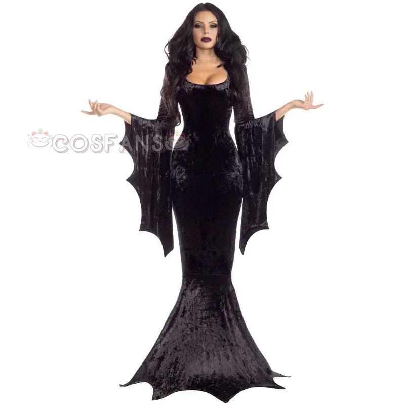 

Готический костюм ведьмы-призрака невесты, зимний костюм с рукавами-трубой, платье злой ведьмы, семейное платье Адамса с рыбьим хвостом, карнавальный косплей