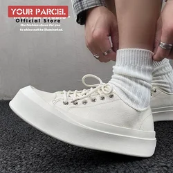 Canvas shoes, men's height increasing casual big head design, breathable white board shoes, versatile Japanese style sponge sole